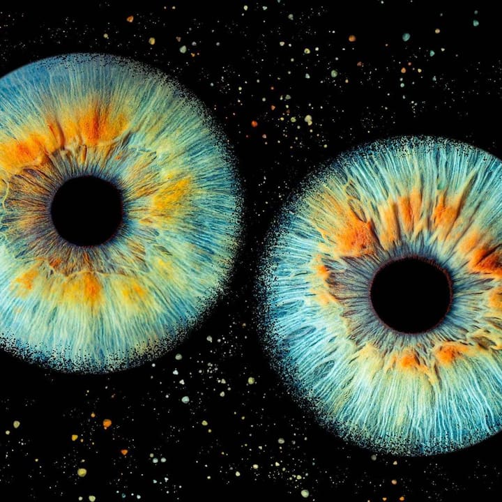 Iris bleu clair, cils en premier plan